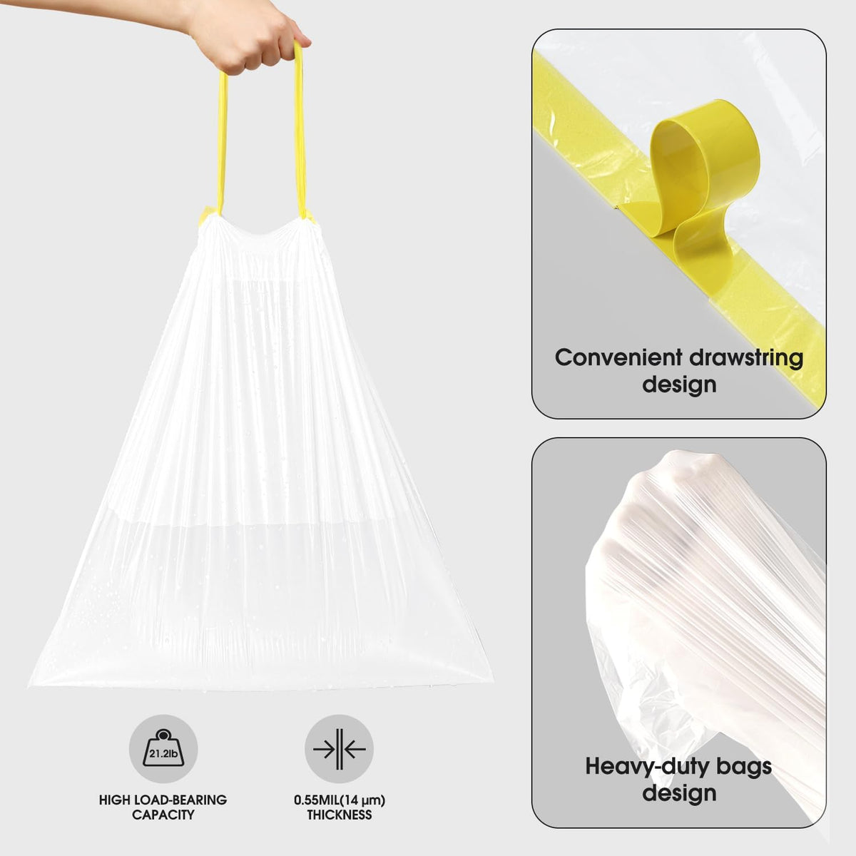 CEROELDA 1.6 Gallon Small Trash Bags, 60 Count Mini Drawstring Garbage Bags Unscented fit 4.5-8