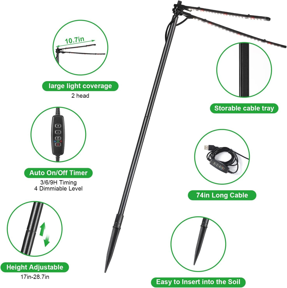 Plant Grow Lights for Indoor Plants Full Spectrum with 3/6/9H Timer & Dimming, Slim Plant Lights