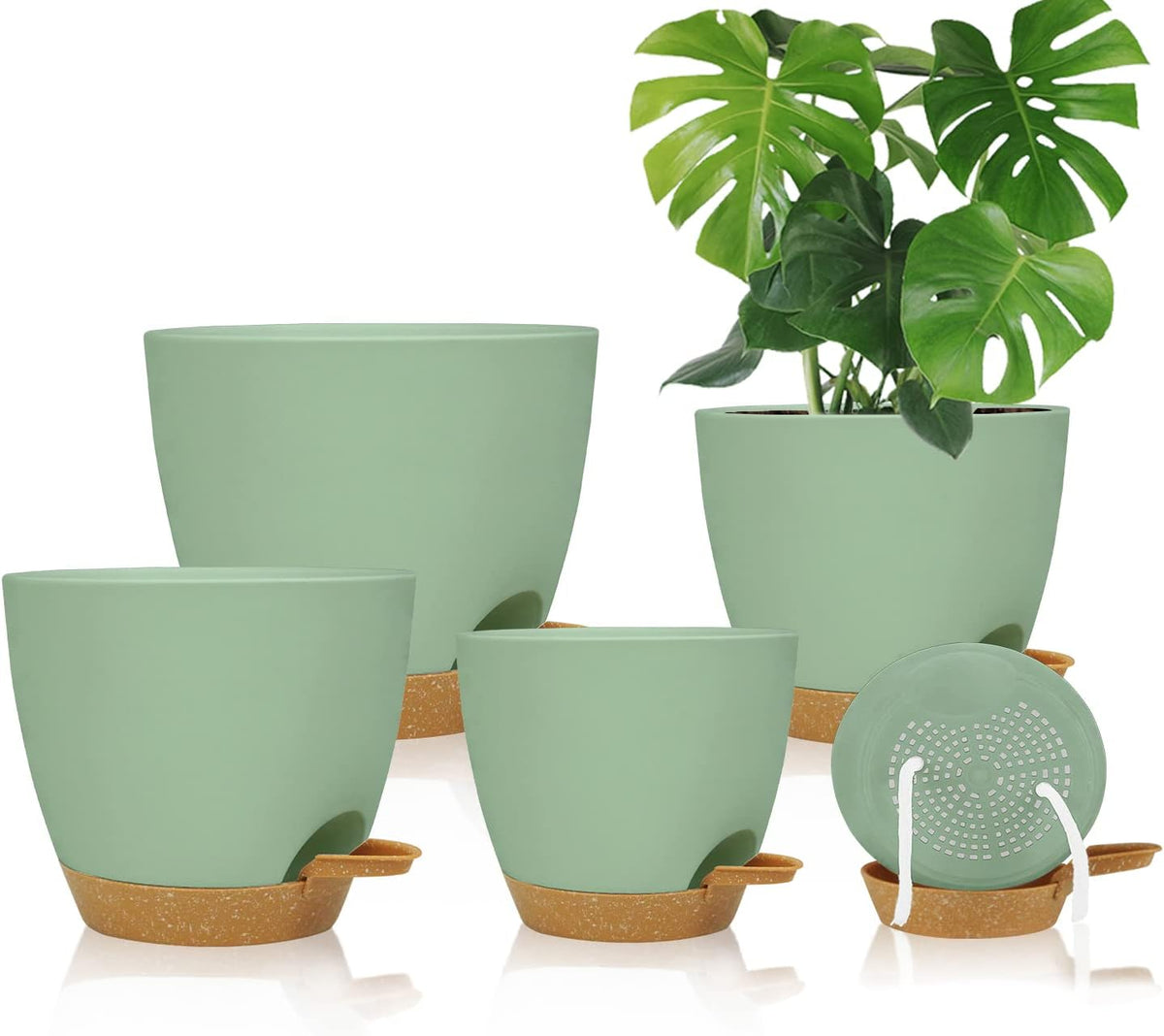 Self Watering Planters with Drainage Holes Reservoir,Nursery Planting Pot for Indoor Decor Garden