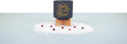 Ceramic Holiday Planter Pot with Wood Stand, Baby It's Cold Outside Design, Navy Blue & Gold, Holds
