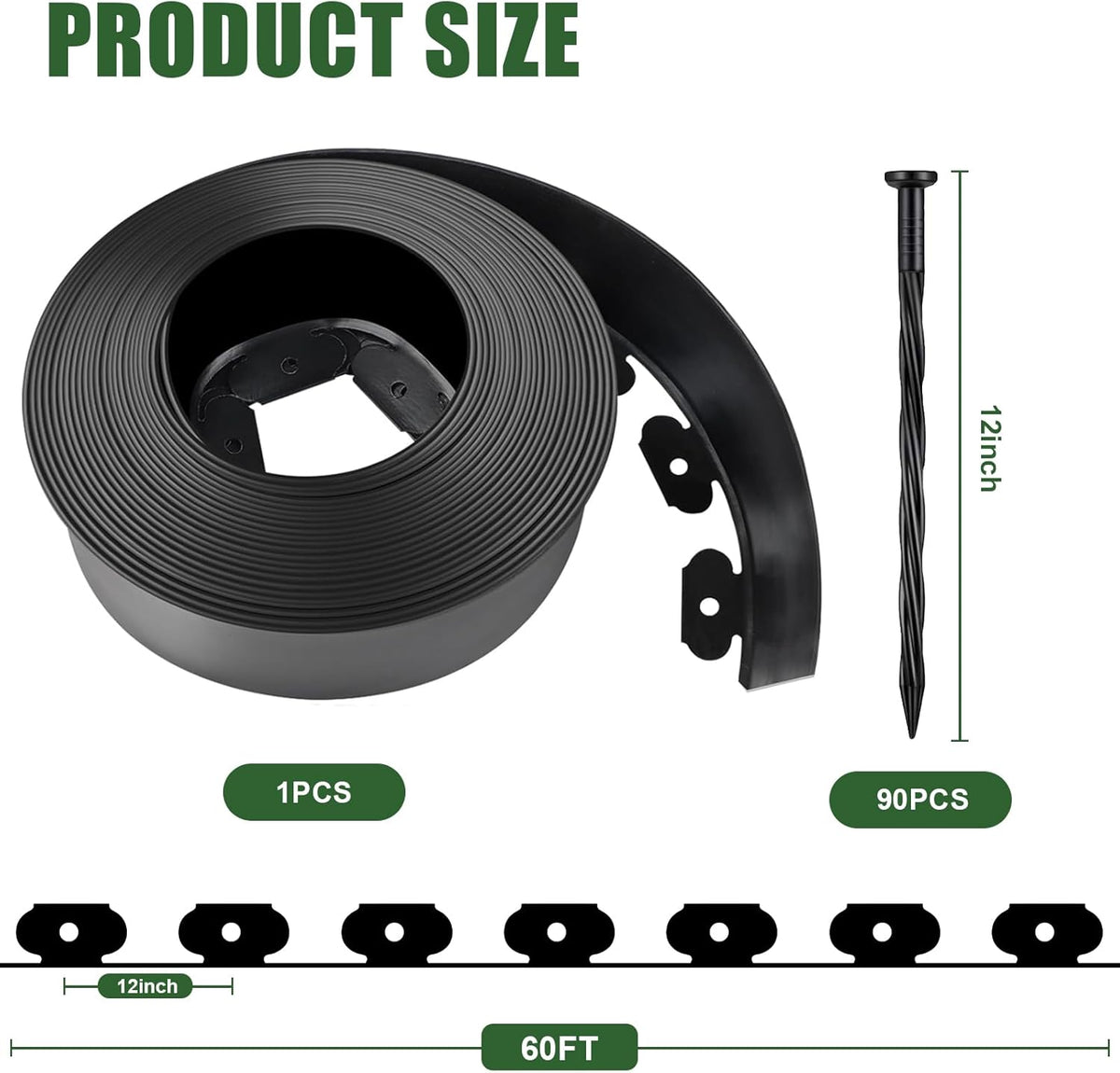 4 in Tall Landscape Edging, 60FT Plastic Garden Border Edging with 90 Anchoring Spikes, Landscape