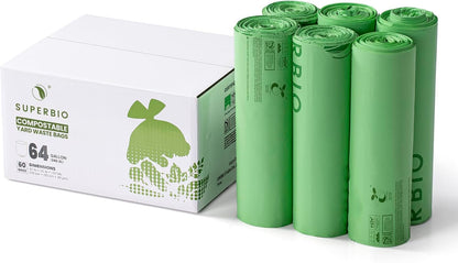 SUPERBIO 64 Gallon Compostable Yard Waste Bags, Lawn & Leaf Bags, 242.3L (60 Count Bulk), Heavy
