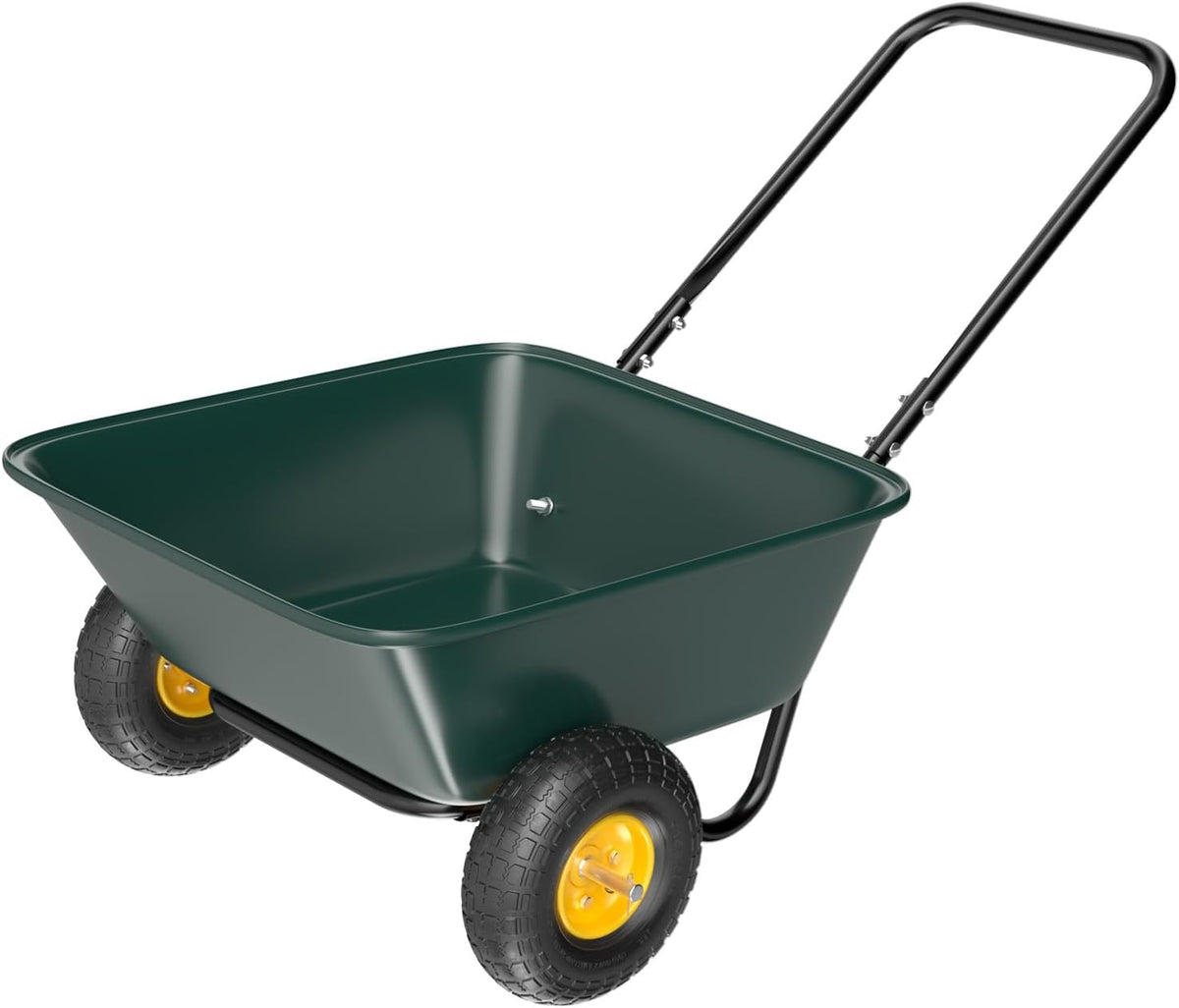 VINGLI 2 Wheel Wheelbarrow, Plastic and Steel Wheel Barrel, 300lbs Capacity Garden Cart for Lawn