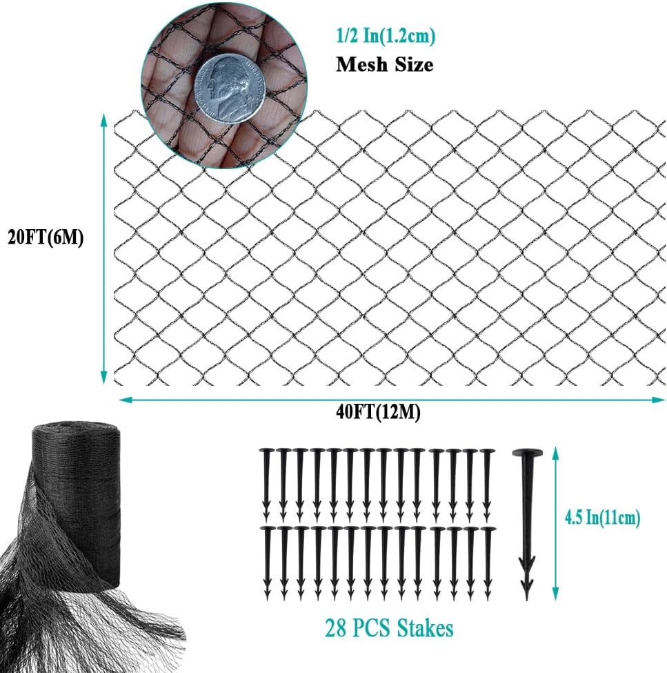Koi Pond Netting for Leaves 20x40 Ft, 1/2 in Strong Woven Fine Mesh Pond Leaf Net Cover, Protecting