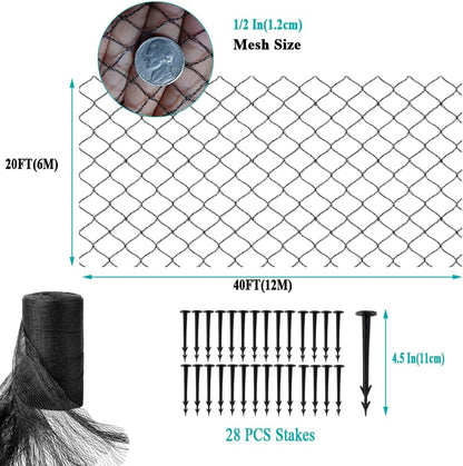 Koi Pond Netting for Leaves 20x40 Ft, 1/2 in Strong Woven Fine Mesh Pond Leaf Net Cover, Protecting