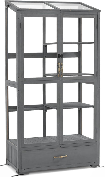 Macrout Cold Frame Greenhouse, Tall Wooden Greenhouse for Outdoor Indoor Use with Polycarbonate