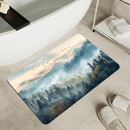 Bath Mat-Bathroom Rug，Beautiful Misty Forest-Absorbent Non Slip Quick Dry Stain Resistant Easy to