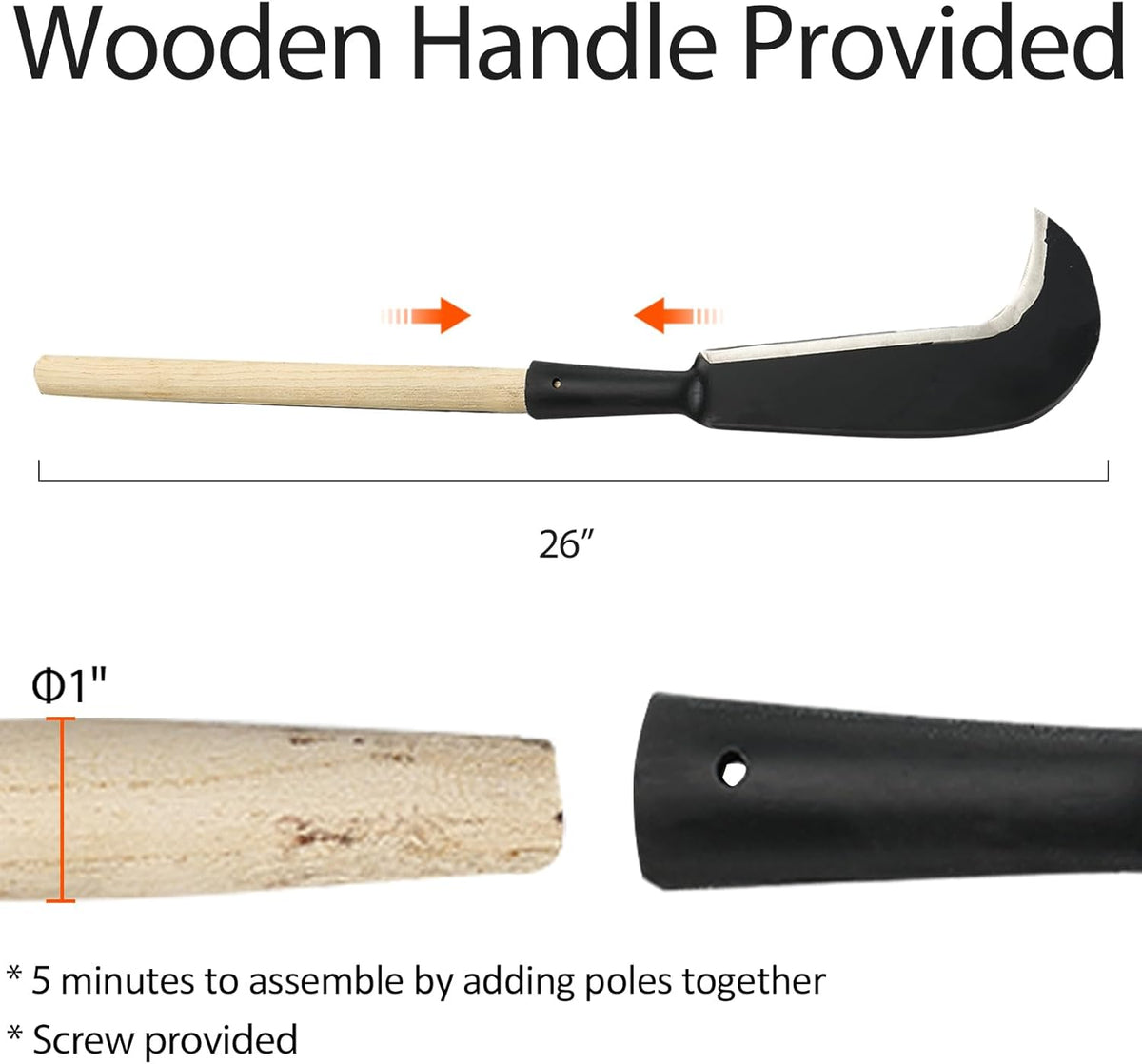 Sickle Garden Tool, Steel Billhook Machete Knife for Cutting Trees Heavy Duty, Hand Grass Weeding