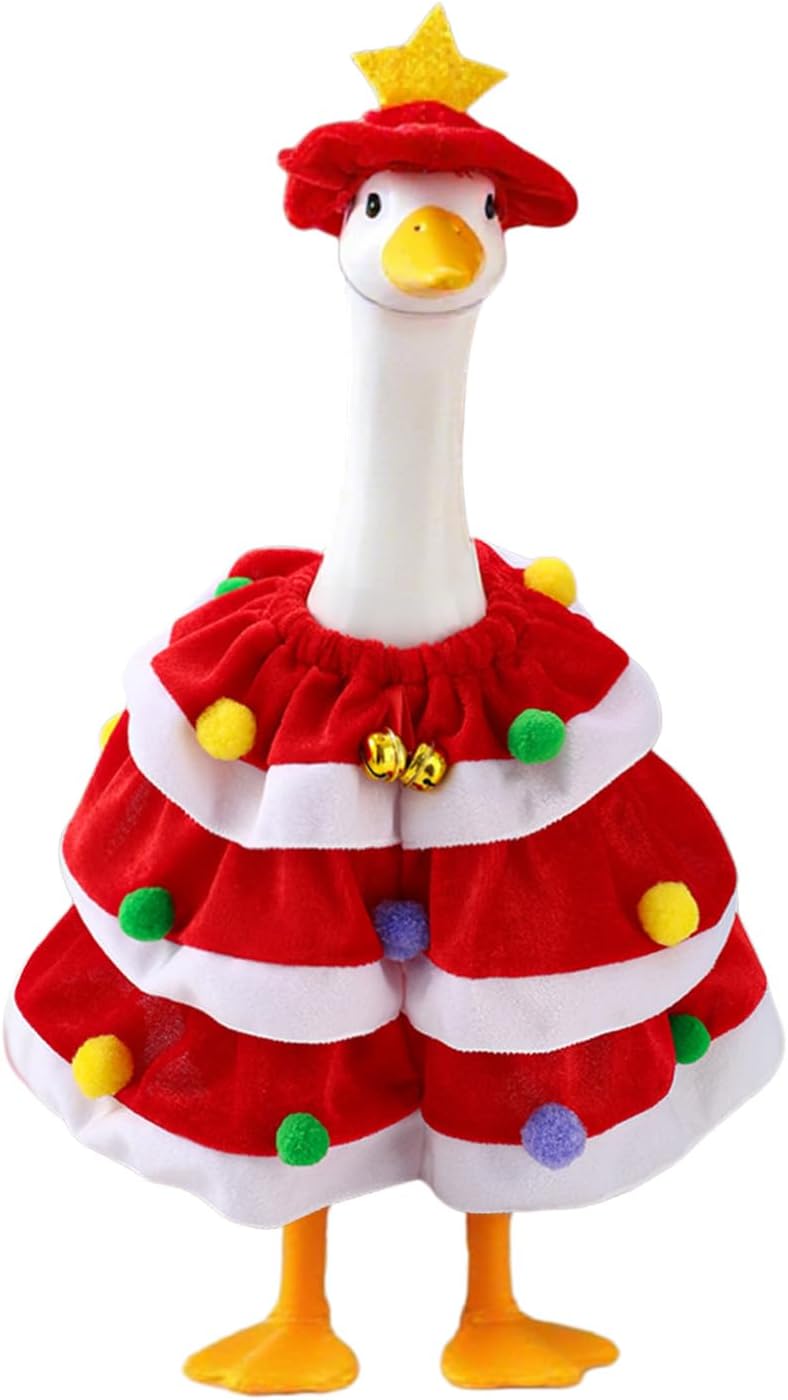 Christmas Porch Goose Outfits with Bells, 2 Pcs/Set Lawn Cement Goose Clothes, 23" Patio Yard