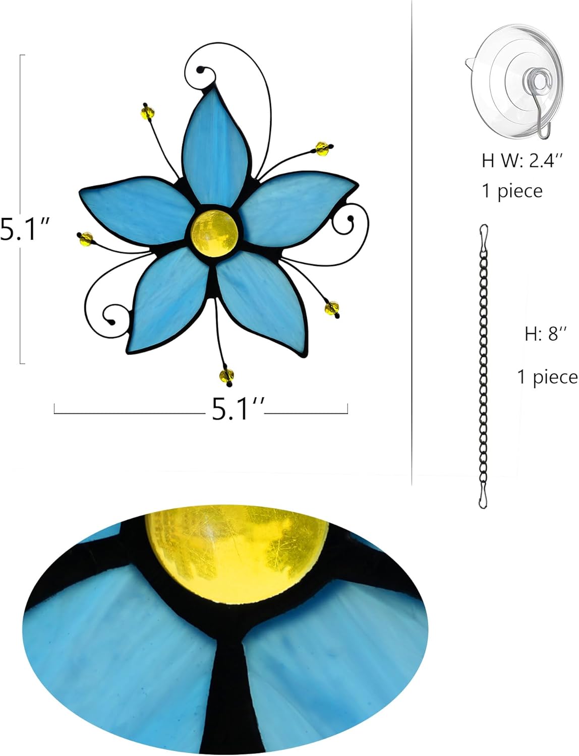 Stained Glass Window Hanging Flower Ornaments,Forget Me Not Blue Flower Suncatcher for Window, Home
