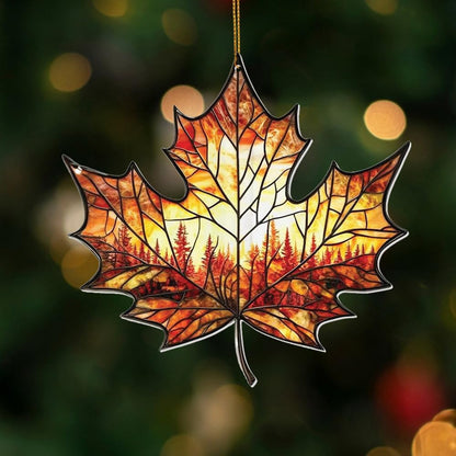 Stained Glass Acrylic Maple Leaf Ornament – Autumn & Christmas Tree Decoration 2025, Fall Harvest