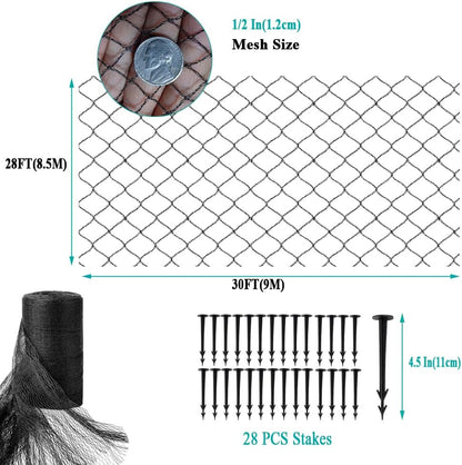 Koi Pond Netting for Leaves 30x30 Ft, 1/2 in Strong Woven Fine Mesh Pond Leaf Net Cover, Protecting