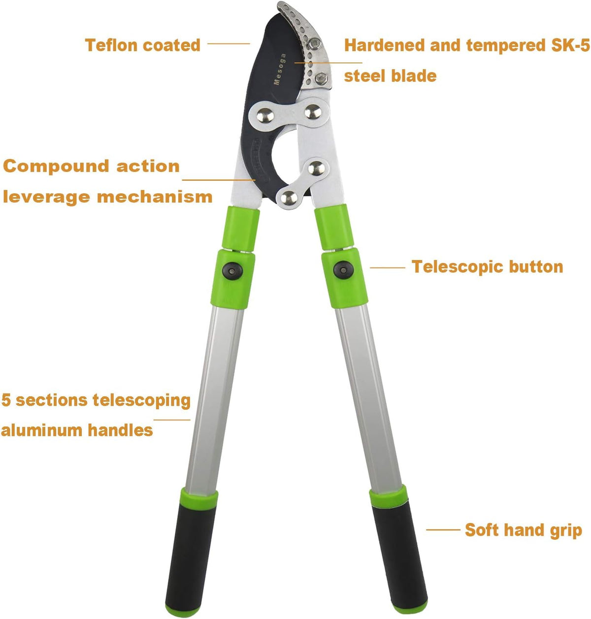 Heavy Duty Anvil & Bypass Lopper with Telescopic Handle (26-41 Inch) - 5-Layer Adjustable Garden