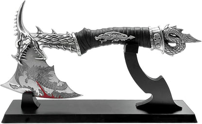 14.5" Fantasy Dragon Axe Wtih Wood Stand, Gift for Xmas, Home Tabletop Decoration
