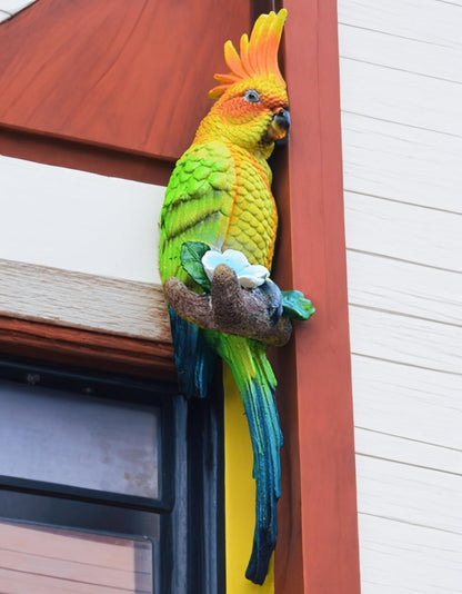 15" Real Bird Statue,Garden Outdoor Animal Sculptures & Statues Decor, Home Resin Parrots Tree Lawn