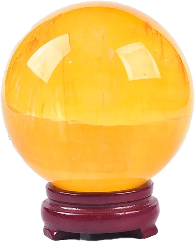 JIC Gem Large Yellow Fluorite Crystal Sphere with Stand Gemstone Decorative Ball for Home Decor