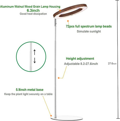 yadoker 72 LEDs Plant Grow Light for Indoor Plant,Aluminum Walnut Wood Grain Desk LED Grow Light