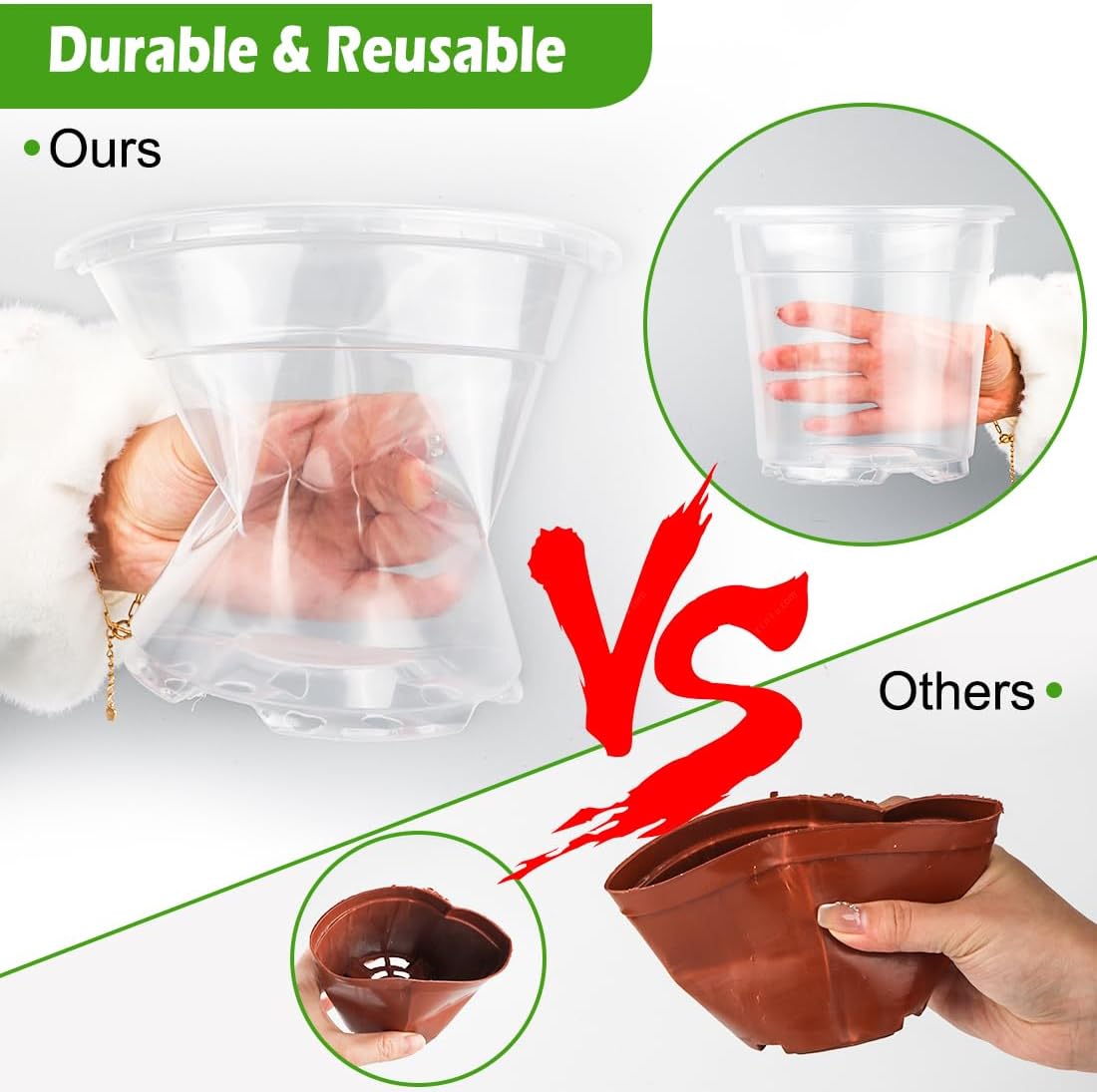 6 Inch Clear Nursery Pots with Humidity Dome, 15 Pack Durable Seed Starting Pot with Drainage