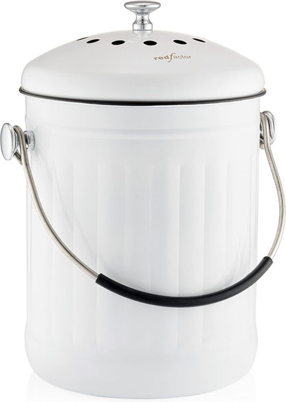 RED FACTOR Premium Compost Bin for Kitchen Countertop - Stainless Steel Food Waste Bucket with