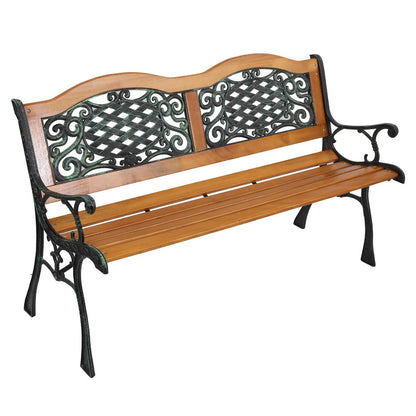 VINGLI Classic Cast Iron & Teak Arched Back Rectangular Outdoor Bench, 3-Seater, 470 lbs Capacity