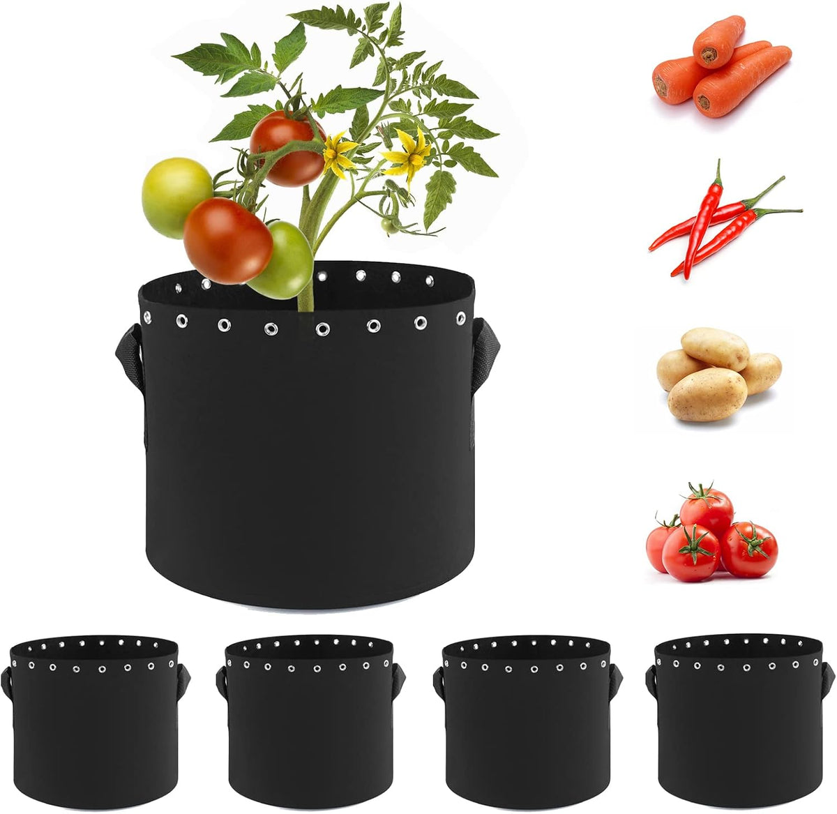 3 Gallon Fabric Pots with Holes 5 Packs with Handles Plant Grow Bags