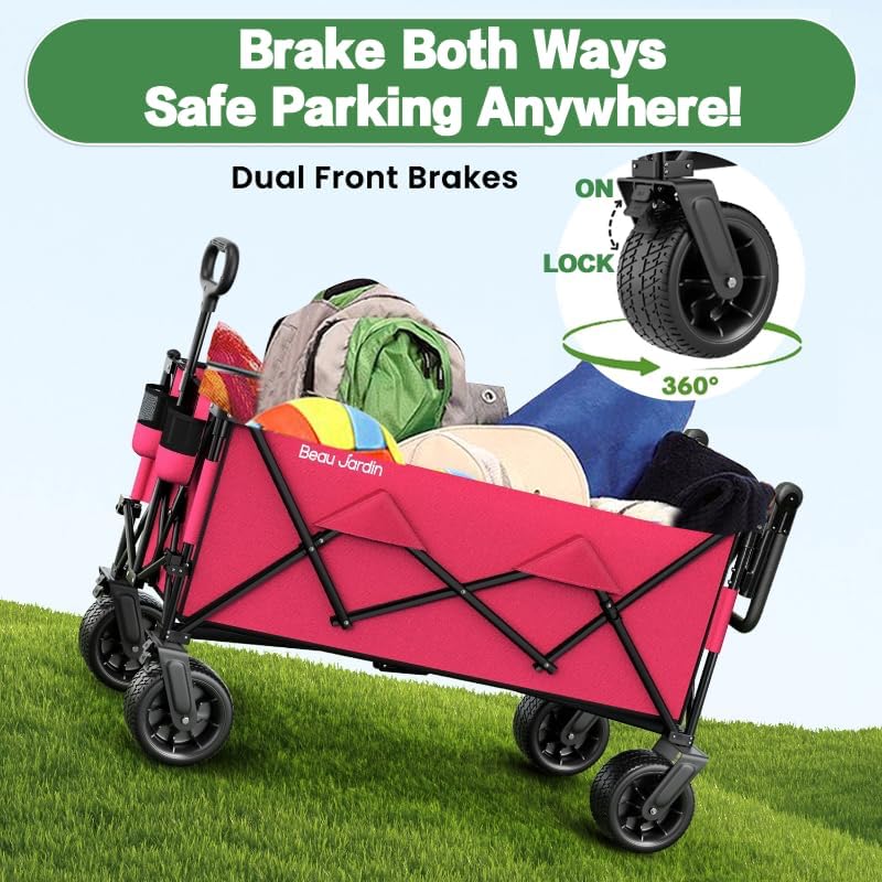 BEAU JARDIN Folding Push & Pull Beach Wagon 500 lbs Collapsible Foldable Wagons with Push Handle