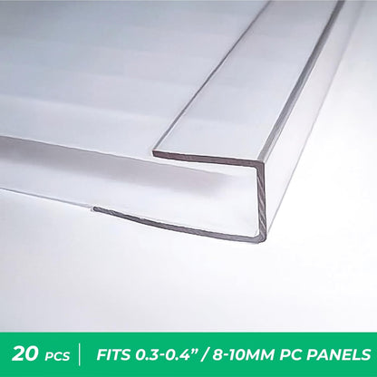 Polycarbonate Greenhouse Panels U Connector Profile - 20 Pieces, 2ft Length, Prevent Dust, Rain &