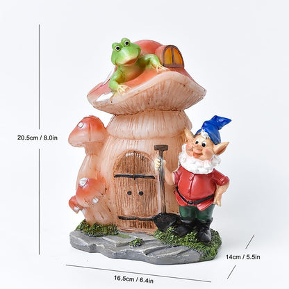 VINIUSIKI Garden Statues Mushroom House Gnome with Solar Light, LED Outdoor Fairy House Statue for