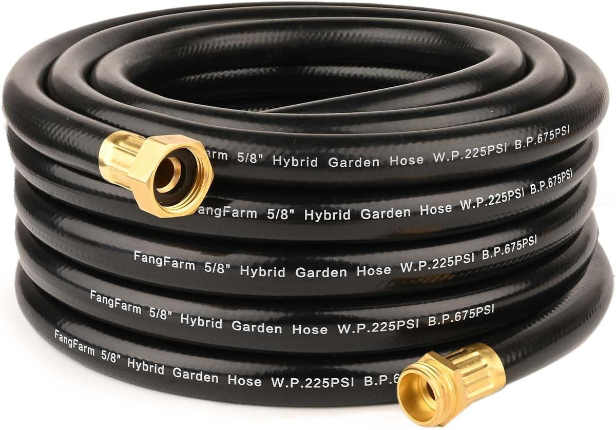 Hybrid Garden Hose 50FT - 5/8" Durable Sturdy and Functional Rubber Hose with Brass Fittings - UV