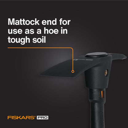Fiskars IsoCore Pickaxe Mattock with Shock-Absorbing Handle, Dual-Head Tool for Roots & Rocks, 1.5