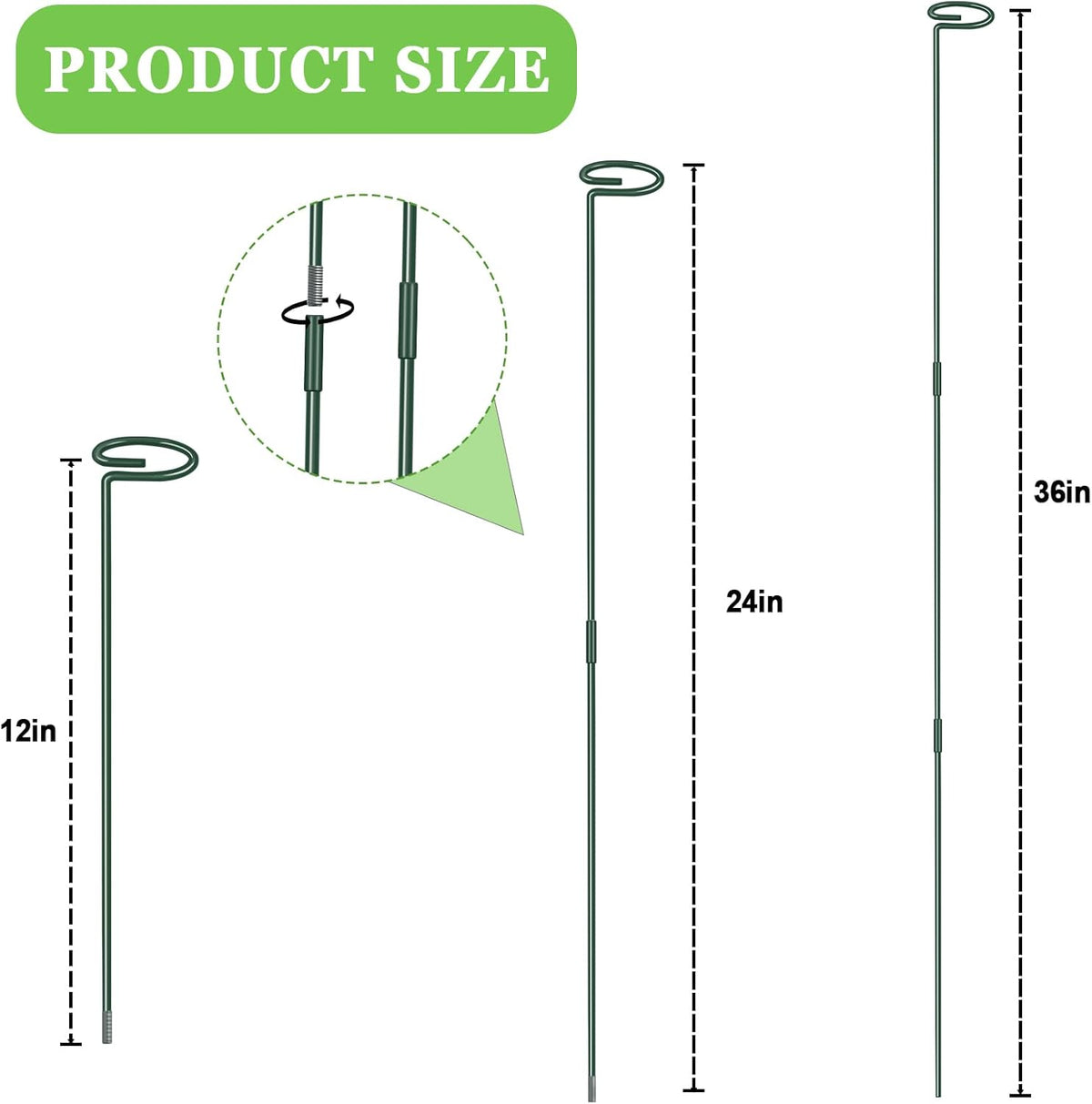 36 Inch Plant Stakes Tall, Three Sizes(12 or 24 or 36 Inch) Plant Support Stakes for Outdoor or