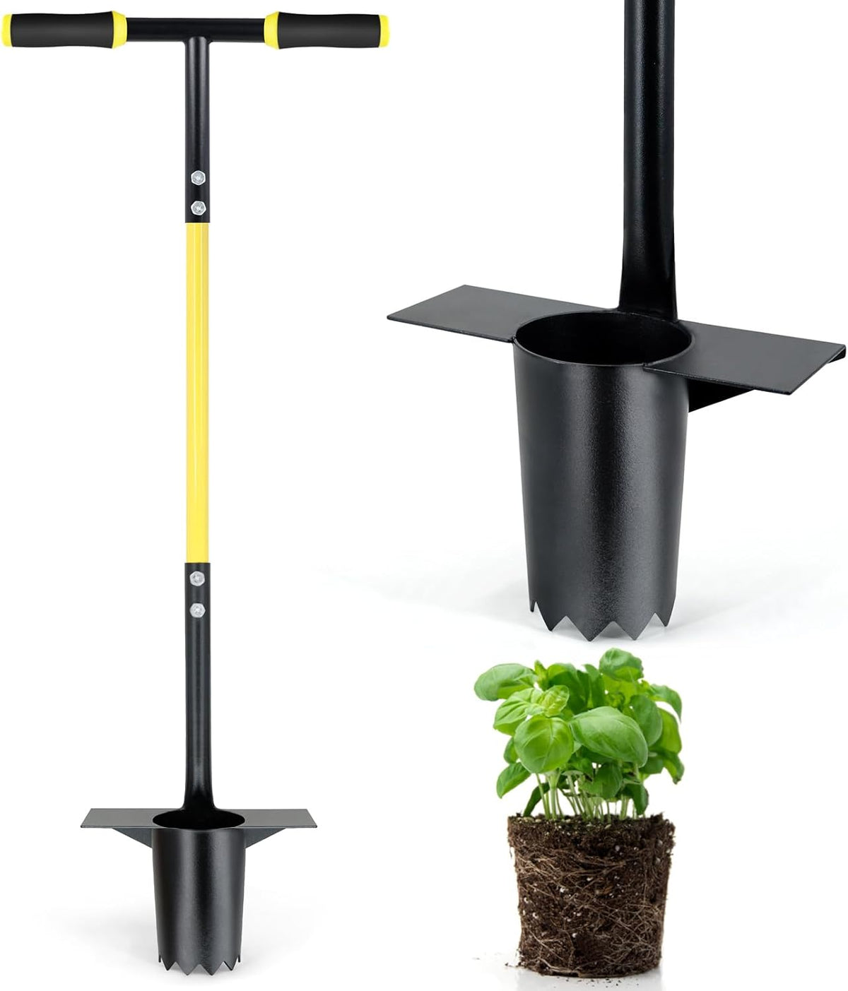 Jardineer Bulb Planter Tool Long Handle, Heavy Duty Stainless Steel Garden Transplanter with