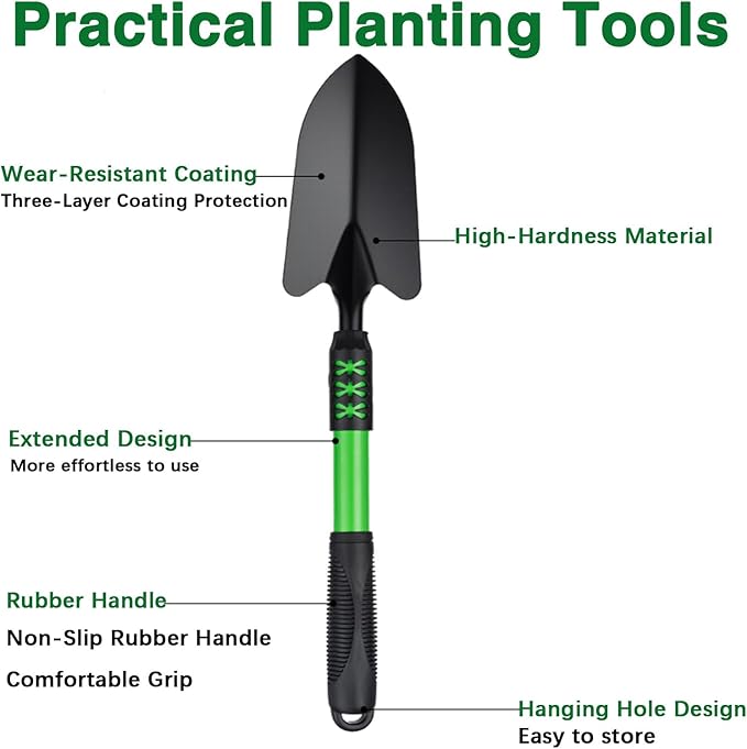Garden Tool Set, 3Pack Gardening Tools, Stainless Steel Heavy Duty Hand Cultivator, Hoes, Shovel