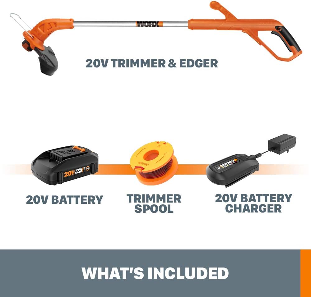 Worx String Trimmer Cordless & Edger 20V 10" Weed Trimmer PowerShare (Battery & Charger Included)