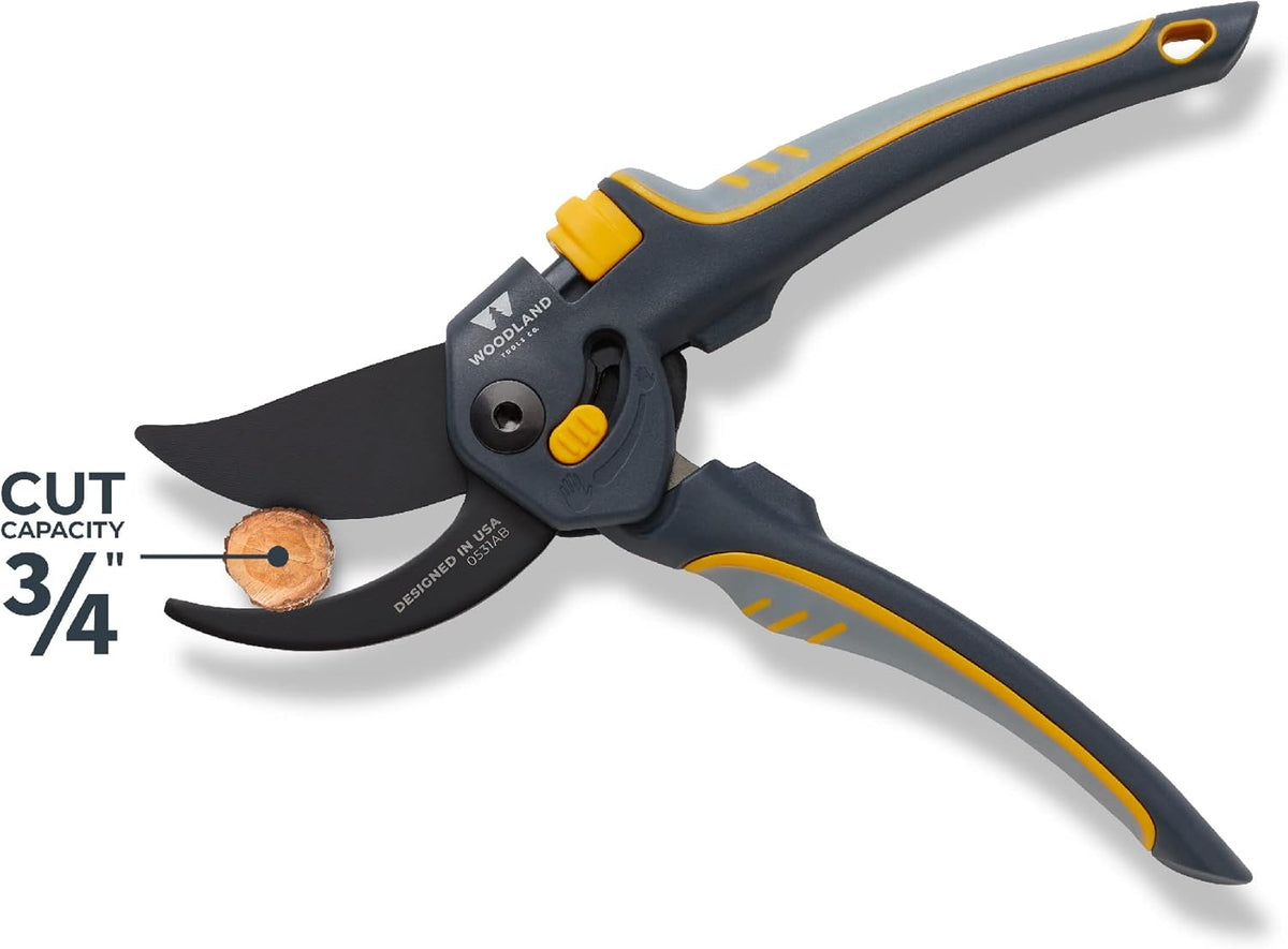 Woodland Tools Co. Super Duty Bypass Pruning Shears – 3/4" Cut Capacity, Gear-Driven Cutting