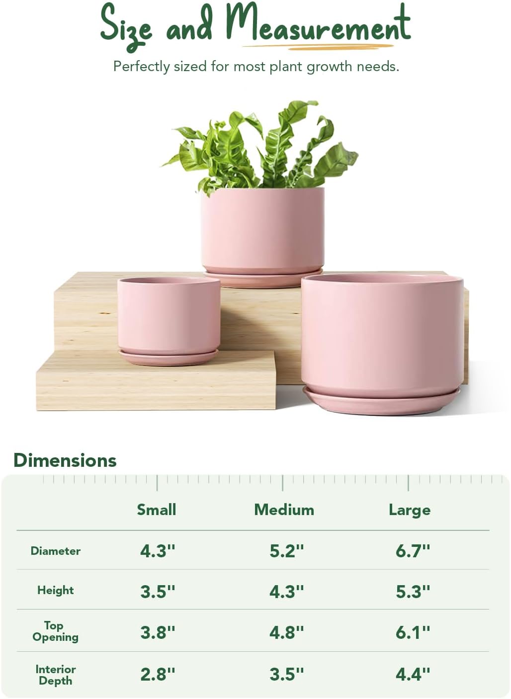LE TAUCI Ceramic Plant Pots, 4.3+5.3+6.8 inch, Set of 3, Planters with Drainage Hole and Saucer