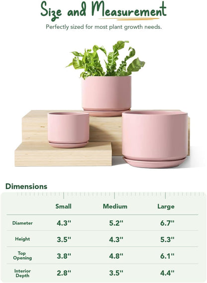 LE TAUCI Ceramic Plant Pots, 4.3+5.3+6.8 inch, Set of 3, Planters with Drainage Hole and Saucer