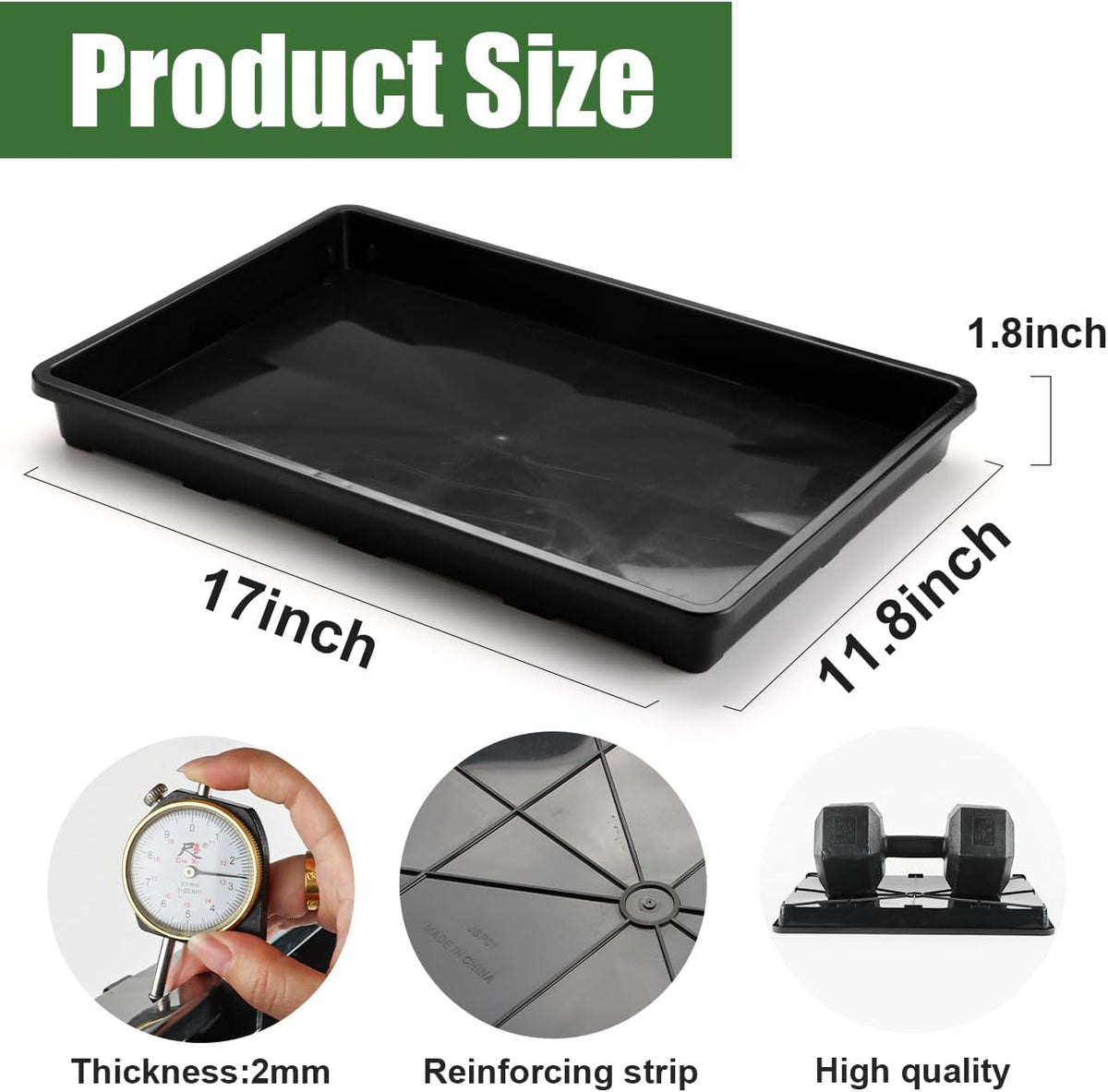 10 Pack Nursery Pots Trays (17"x11"x2"), Plastic Flat Seed Starter Trays, Durable Carrying Seedling