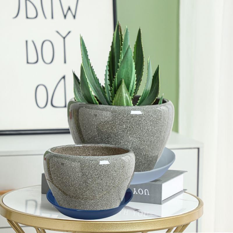4 Pack of Plant Saucer, 5 inch Glazed Ceramic Plant Tray, Deep Drainage Tray for 4 Inch Flower