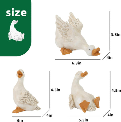 Duck Yard Decorations Outdoor Ornaments Set of 3, Resin Goose Sculpture Statue Front Porch Garden