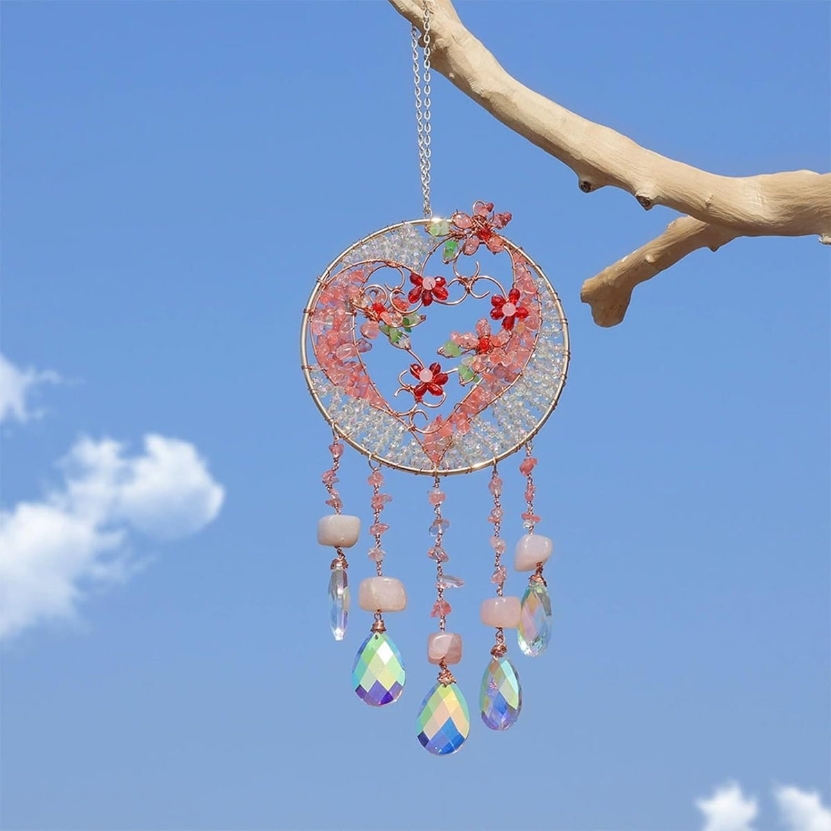 TUOKING Crystal Suncatchers for Window Pink Love Dreamy Crystal Natural Stone Sun Catchers Rainbow