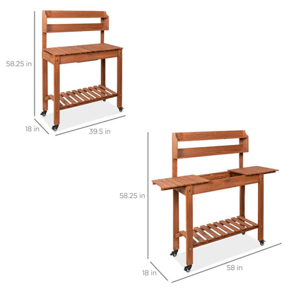 Best Choice Products Mobile Garden Potting Bench, Outdoor Wood Workstation Table w/Sliding