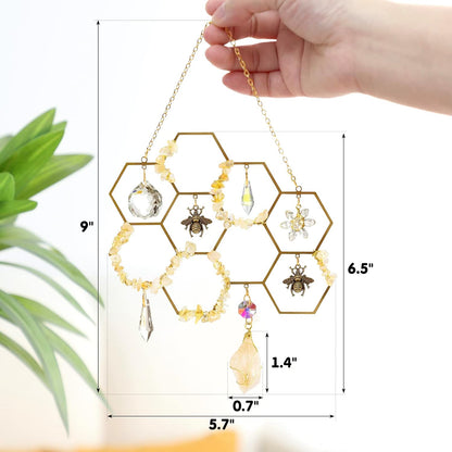 Tuitessine Crystals Suncatcher Window Hanging Bumble Bee Decor Honeycomb Light with Crystal Glass