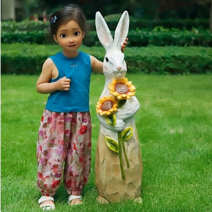ZOEJADE 35"H Resin Large Rabbit Statue Bunny with Sunflowers Sculpture Outdoor Statues Indoor Decor