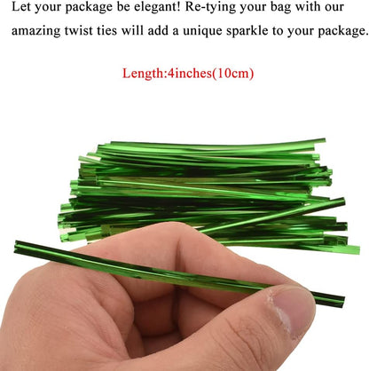 HAHIYO 300Pcs 4 inches Green Metal Twist Ties Bread Candy Coffee Bag Ties Plant Garden Twist Ties
