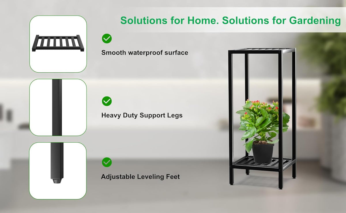 Zhongma 2 Tier 30" Tall Indoor Outdoor Plant Stand, 12 L x 12 W x 30 H inch, Heavy Duty Square