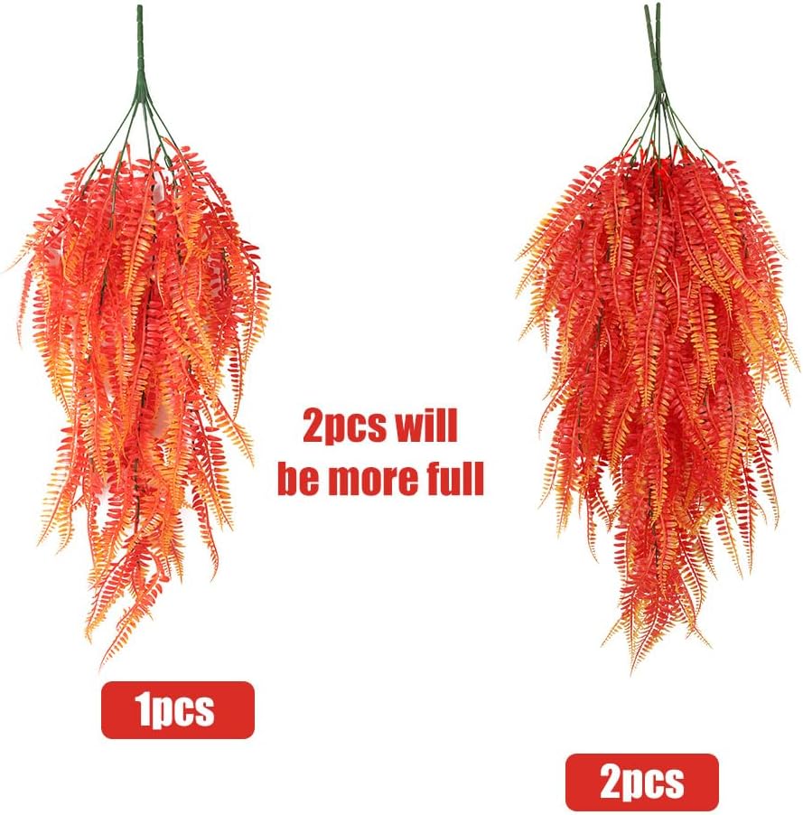 RECUTMS Artificial Hanging Plants 4Pcs Fake Boston Fern Real Touch Faux Greenery Leaves UV