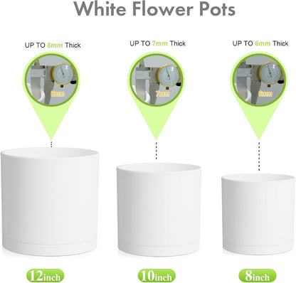 12/10/8 inch Large Plant Pots, 3 Pack Deep Cylinder Flower Pots for Outdoor Indoor Plants, Tall