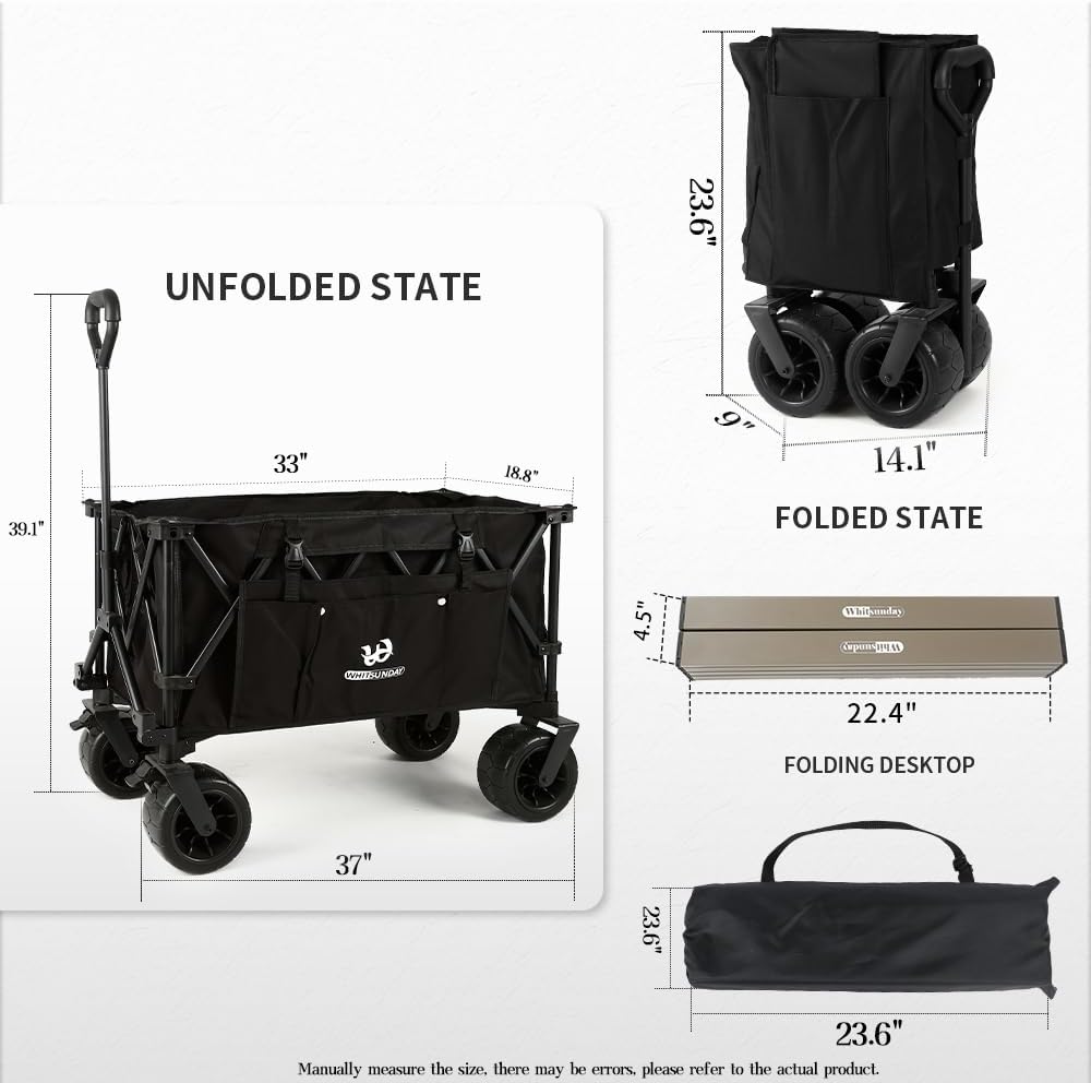 Whitsunday Collasible Wagon, Large Capacity 400Lbs, All-Terrain Wheels Heavy Duty Utility Wagon for