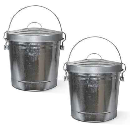 Plexon 6 Gallon Small Metal Trash Can with Locking Lid Galvanized Metal Bucket with Lid for Poultry